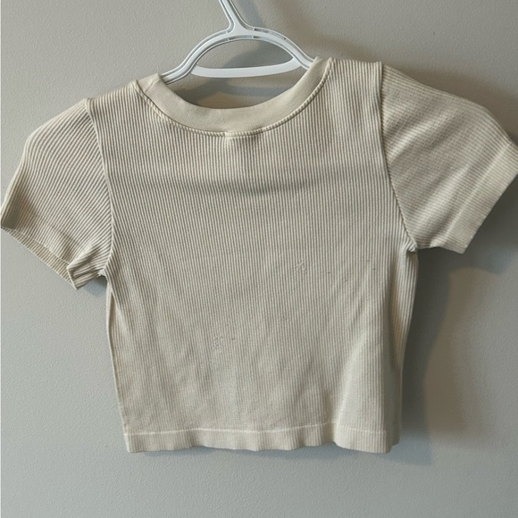 Ardene Cropped Ribbed Cream T-Shirt - Picture 4 of 4